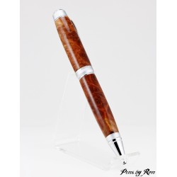 Ballpoint pen custom made with red malle burl material and chrome trim