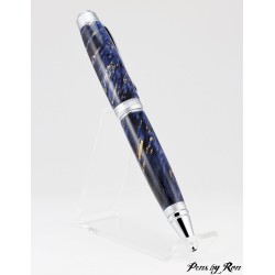 Handcrafted ballpoint pen in dyed box elder with chrome accents