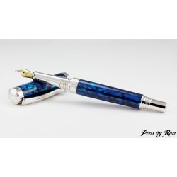 Beautiful handcrafted fountain pen with stunning blue abalone and rhodium trim