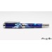 Stunning blue resin on a handcrafted roller ball pen with black titanium accents