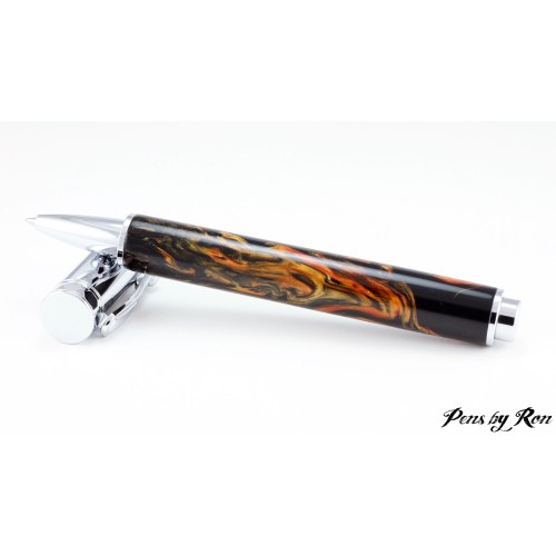 Magnetic capped roller ball pen with a stunning resin and chrome accents