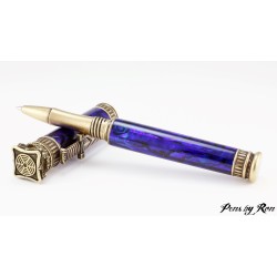 Handcrafted Greek style rollerball pen with unique blue dyed abalone