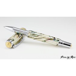 Rare Mexican Green Abalone handcrafted roller ball pen with chrome and gold accents