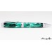 Deep green swirled resin on a handcrafted ballpoint pen with chrome accents