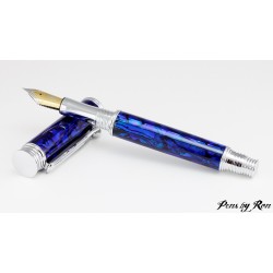 Unique blue abalone fountain pen custom made with chrome accents