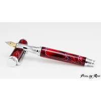 Beautiful red mesh resin on a handcrafted fountain pen with chrome accents