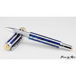 Beautiful Striped Abalone Roller Ball Pen with Rhodium and Gold Accents