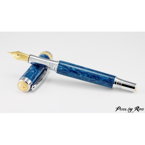 Handcrafted Fountain Pen with Unique Custom Italian Resin and Rhodium Accents