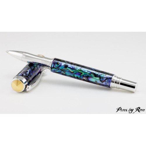 Stunning Paua Abalone roller ball pen with rhodium accents