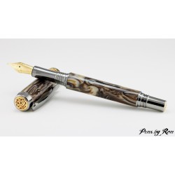 Stunning caramel swirled resin fountain pen with black titanium and gold accents
