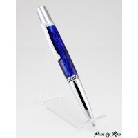 Chrome and satin ballpoint pen handcrafted with stunning blue abalone shell