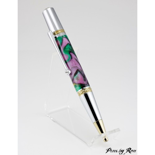 Unique swirled resin handcrafted ballpoint pen with gold and chrome accents
