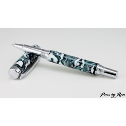 Black and white swirled acrylic rollerball handmade pen with chrome trim