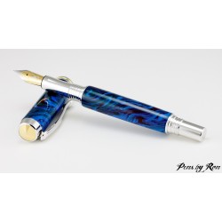 Handcrafted fountain pen with a beautiful swirled resin and rhodium trim