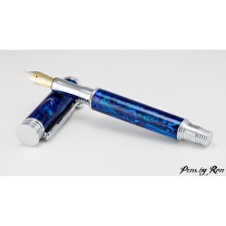 Blue abalone fountain pen handcrafted with chrome trim