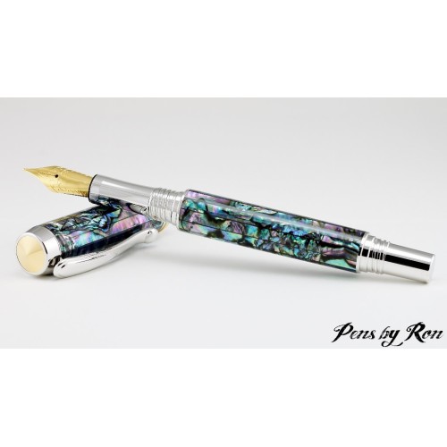 Beautiful abalone fountain pen handcrafted with rhodium accents